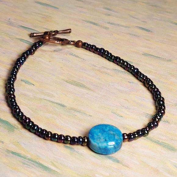 Blue Agate & Glass Beads Handmade Bracelet - Picture 4 of 13